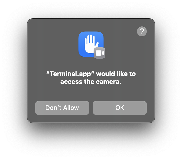 Terminal.app would like to access the camera - message